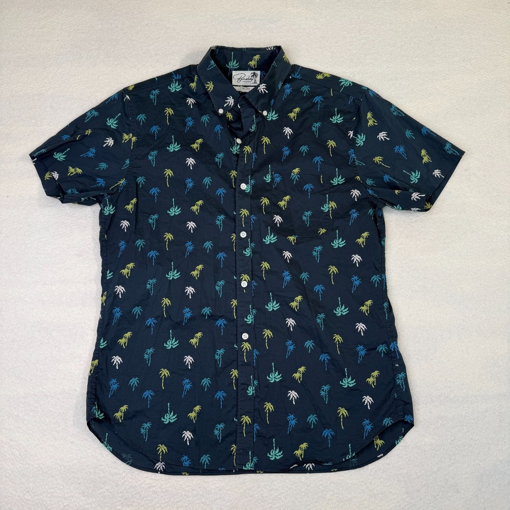 Bonobos Men's Blue Green Palm Hawaiian Short Sleeve Button Down Shirt Slim Fit L